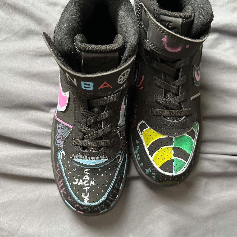 Nike Court Borough Mid 2 Custom Cactus Jack NBA Black Neon Kids Shoes 2Y 870026 - Picture 9 of 11